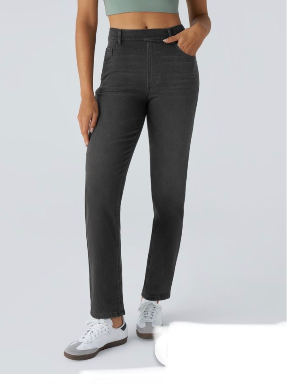 Halara Flex High Waisted Pockets Straight Leg Stretch Jeans Black Sz MP Pull on